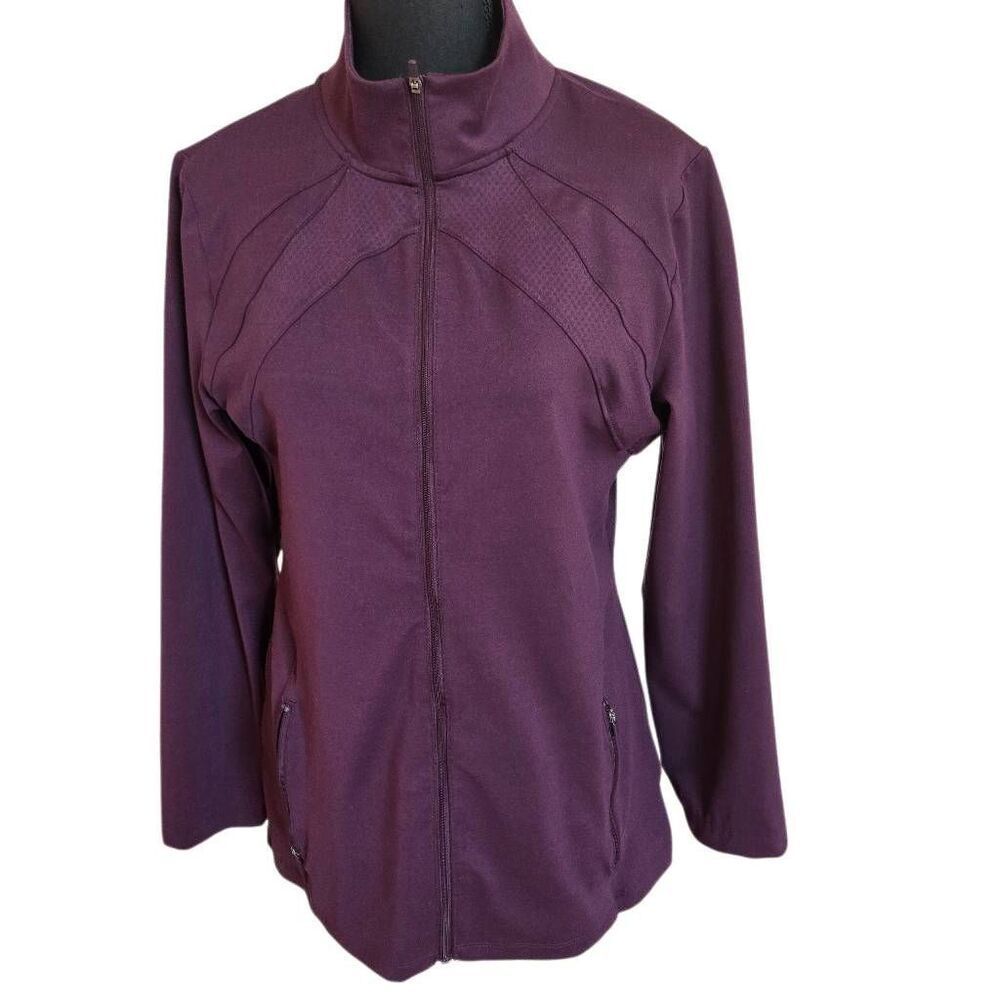 Champion Womens Mock Neck Zip Front Mesh Trim Athletic Jacket Deep Purple Large